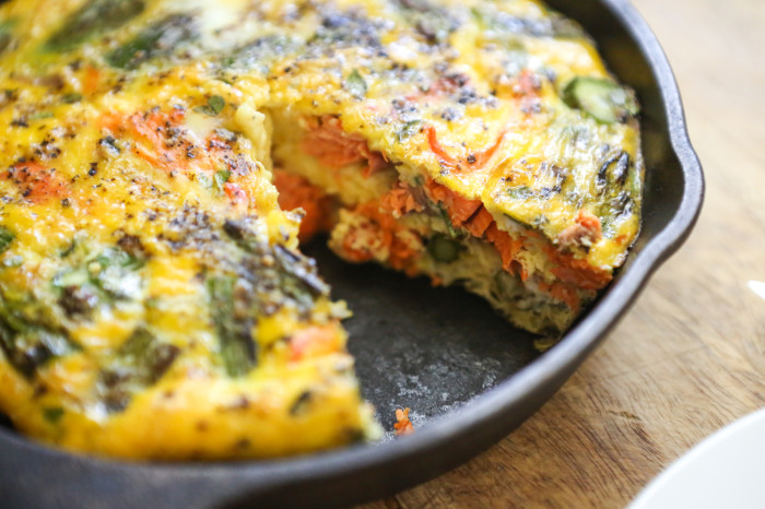 paleomg salmon frittata in skillet