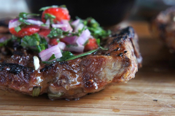 Lamb shoulder chops with strawberry mint sauce