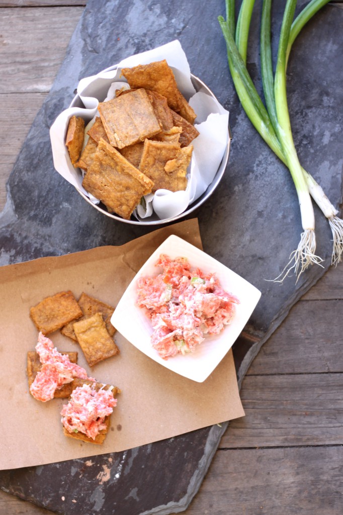 Plantain crackers and salmon spread