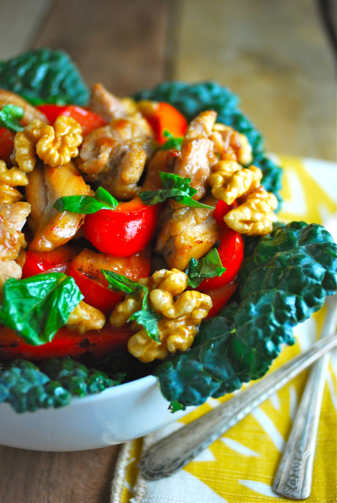 chicken basil stir fry with walnuts