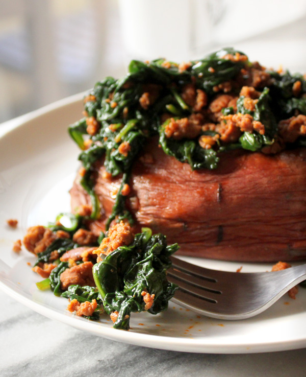 Chorizo and Spinach stuffed sweet potato