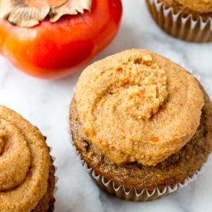 Olive Oil Spice Cupcakes with Bourbon Persimmon Frosting