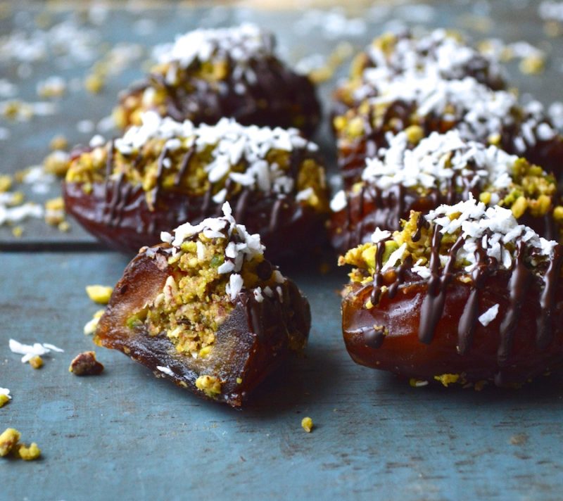 PIstachio Almond Stuffed Dates by Nyoutritiuos