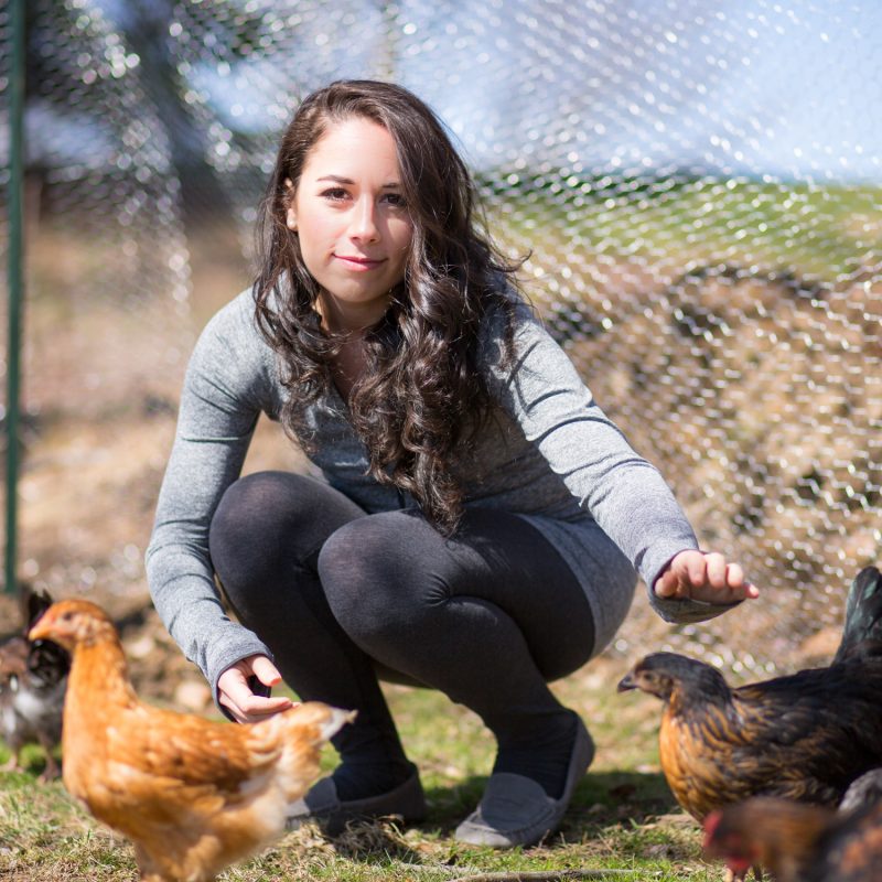 Hayley with the backyard chickens